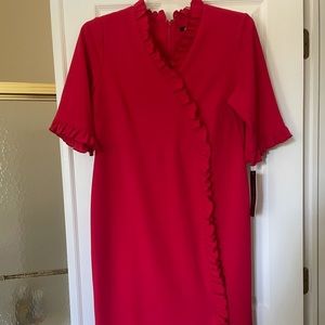 Allen Kay Red Ruffle Detail dress. Brand new with tags. Size 16.